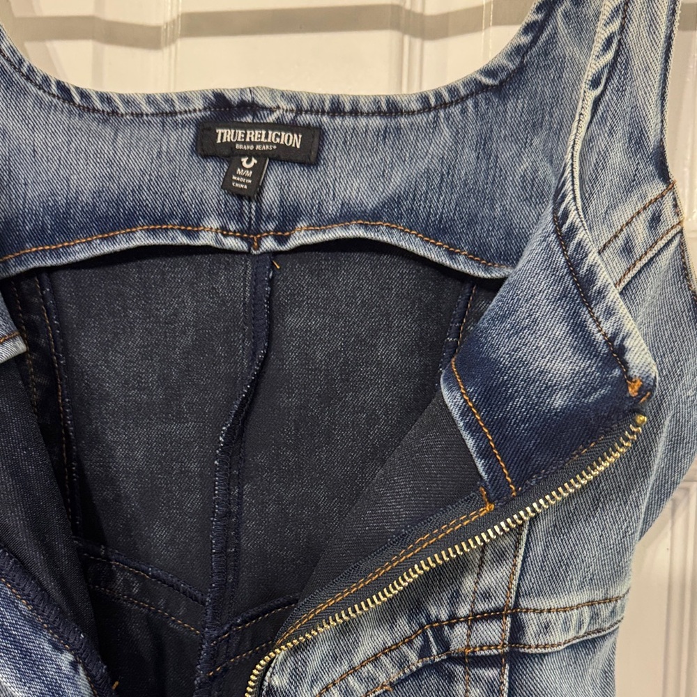 True Religion Light Blue Denim Zip-Front Mini Dress - Picture 5 of 7